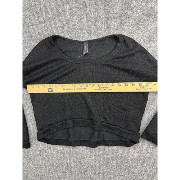 Nollie Sweater Womens Large Black Ribbed Cropped Long Sleeve Scoop Neck Made USA - Picture 3 of 9